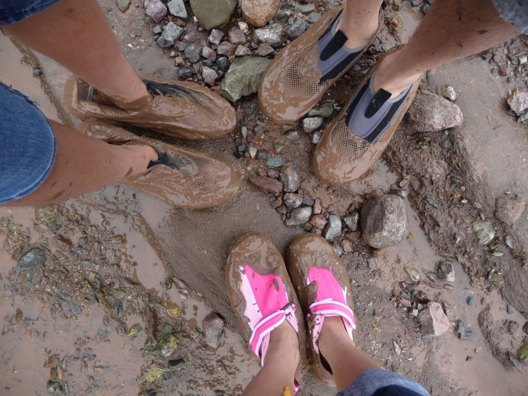 The muddy ocean floor. Not a place for flip flops. Good place to dye your shoes brown. We left our shoe prints and took lots of pictures.